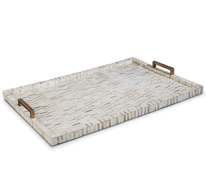 Plateau de service en résine et MDF de taille personnalisée avec incrustation d'os rond noir et blanc fait à la main avec perle décorative - Product Image 5