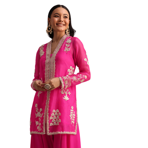 Rosa Resham lavoro Kurti Palazo tuta all'ingrosso donna abbigliamento etnico OEM fornitore di fabbrica personalizzato festa di nozze abbigliamento vestito - Product Image 2