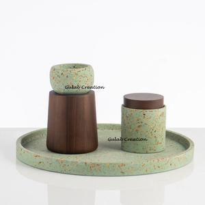 Juego de quemador de incienso decorativo de terrazo Bakhoor de resina verde con bandeja para fragancia Árabe para el hogar, Ramadán y regalos - Product Image 1