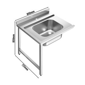 Mesa de entrada para lavavajillas comerciales con fregadero para lavavajillas de paso - 800 mm - Lado izquierdo - para DSHI1080WD - Product Image 2