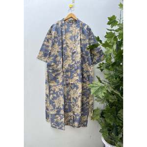 Robe Kimono en Coton à Imprimé Floral Légère et Élégante pour l'Été, Peignoir à Col Mandarin Respirant et Confortable, OEM/ODM - Product Image 2