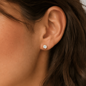 ต่างหูเพชรทรงกรวยขอบทอง 14K สีเหลืองทอง  เพชรเพาะเลี้ยงในห้องปฏิบัติการ ดีไซน์เรียบหรูทันสมัย ของขวัญสุดพิเศษ เครื่องประดับคุณภาพสูง - Product Image 6
