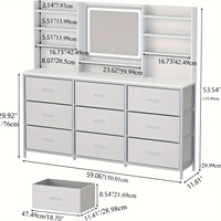 Table de maquillage OEM avec un miroir spacieux, équipée de neuf tiroirs en tissu et de huit étagères de rangement pour femmes et filles
