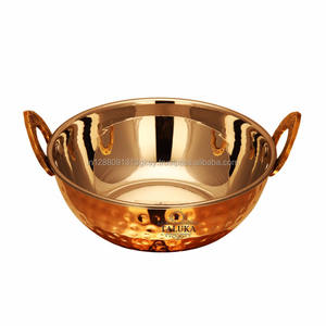 Kadai de Acero Inoxidable por Dentro y Cobre por Fuera de 23 Onzas, Fabricante Indio, Karahi de Cobre Martillado a Mano con Logotipo Personalizado al por Mayor - Product Image 2