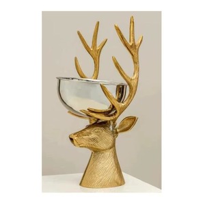 Lavish Gold Finished Reindeer Face With Removable <b>Silver</b> <b>Bowl</b> Stainless Steel Perfect For Holiday Styling And Festive Home Decor - Product Image 1