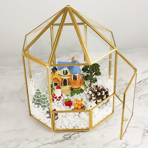 Qualité supérieure Nouveauté Dernier produit Bordure en laiton Finition dorée Vase en verre clair Terrarium géométrique décoratif de table - Product Image 4