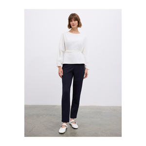 Chemisier en mélange de coton pour femme avec manches chauve-souris, détail élastique et ceinture - Product Image 4