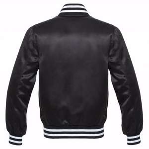 Men's Quilted <b>Black</b> Satin Sleeve Wool Baseball Varsity <b>Jacket</b> Long Stand Collar USA Style Outerwear Soft Fabric Letterman Style - Product Image 3