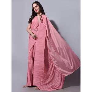 Stunning Pink Chinon Saree with Embroidered <b>Blouse</b> for Cocktail Parties - Product Image 4