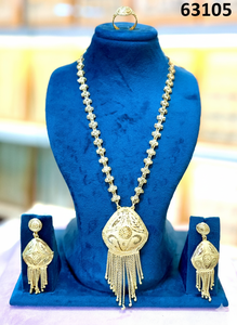 Luxury Gold Plated Long <b>Necklace</b> <b>Set</b> with Designer Pendant & Tassel <b>Earrings</b> Bridal Party Wear Model 63104 - Product Image 3