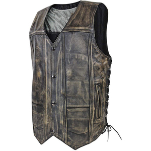 Chaleco de cuero genuino para motocicleta Vintage para hombre, chaleco de lona cómodo, ajuste ajustable para la temporada de invierno, ropa exterior - Product Image 4