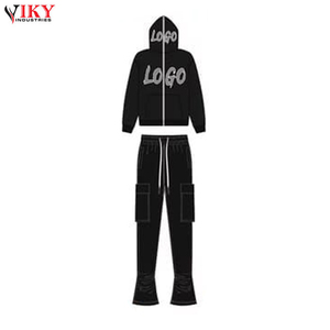 Chándal con cremallera completa para hombre, estampado de logotipo personalizado, conjunto de chándal con cremallera de cara completa para hombre, pantalones de chándal apilados y conjuntos de Sudadera con capucha - Product Image 5