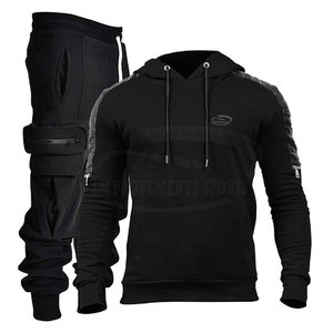 Chándal con capucha de gran tamaño de manga larga para hombre, ropa de gimnasio fresca de otoño con patrón sólido de estilo informal - Product Image 1