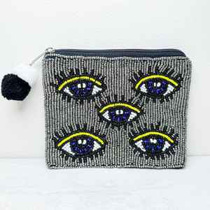 Joyería de lujo con cuentas bordado Diseño de ojos con cuentas Mini bolsa con cremallera con patrón artesanal de cuentas de semillas únicas de la India - Product Image 3