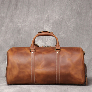 Sac de voyage en cuir avec fermeture éclair et compartiment à chaussures, sac de week-end marron - Product Image 4