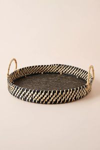 Neutral Color Rattan Serving <b>Tray</b> With Round Shape Great For Coastal Decor Minimalist <b>Kitchens</b> And Everyday Entertaining - Product Image 5