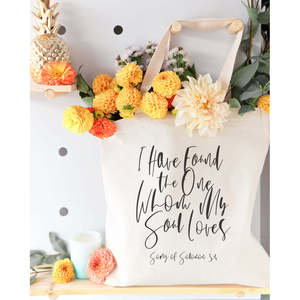 Sac fourre-tout en toile de coton Solomon 3:4, fermeture ouverte, couleur unie, avec motif « J'ai trouvé celui que mon âme aime » - Product Image 5