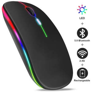 Souris de jeu sans fil pour droitier avec rétroéclairage LED RVB, interface USB 2,4 GHz, suivi optique, rechargeable, compatible Bluetooth - Product Image 1