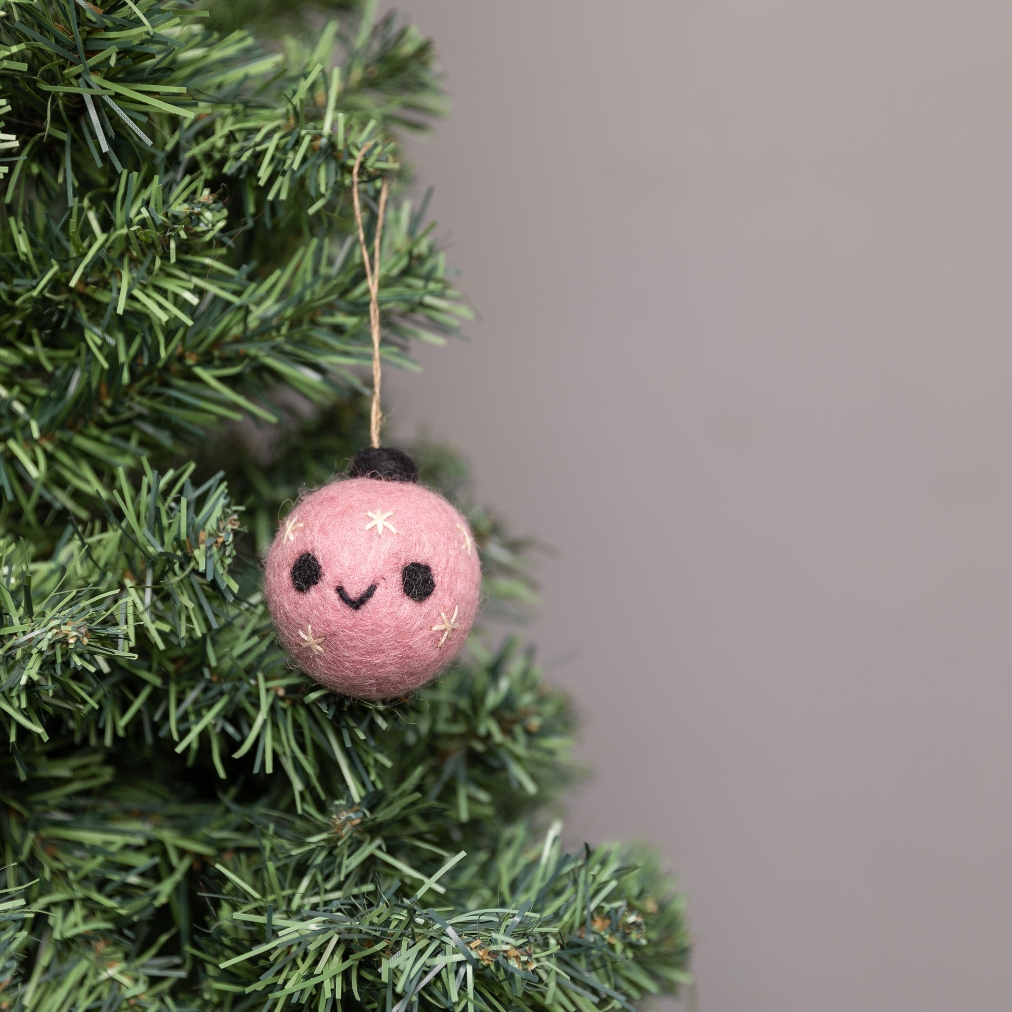 Felt Pink Bulb With Face for Christmas Tree Decor