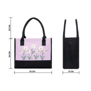 Purple Floral Embroidered <b>Canvas</b> <b>Tote</b> Bag Lightweight Eco-Friendly Daily Use Zipper Closure Custom Logo Washable Reusable - Product Image 2