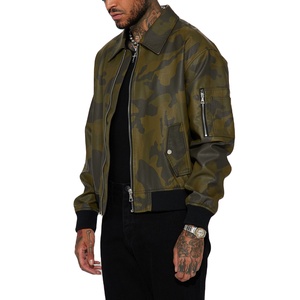 Chaqueta de cuero de camuflaje de gran tamaño personalizada de alta calidad para hombre, Vintage bombardero de estilo, logotipo frontal, cremallera, ajuste holgado para otoño - Product Image 1