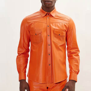 Vente en gros de chemises en cuir à manches longues pour hommes, logo personnalisé, chemises décontractées imperméables en cuir véritable pour hommes - Product Image 1