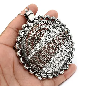 Reticulated Pendant Solid 925 Sterling Oxidized Silver Ethnic Style Handmade Jewelry Custom Design Jewelry Manufacturer India