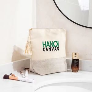 Bolsa de lona ecológica con cremallera para mujer, estuche de maquillaje con patrón liso de estilo a la moda, bolsa de cosméticos - Product Image 6