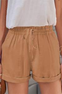 Pantalones cortos ligeros para mujer, pantalones cortos informales holgados a la moda, pantalones cortos cómodos con cordón de cintura elástica, 85% algodón, 15% poliéster, pantalones cortos - Product Image 3