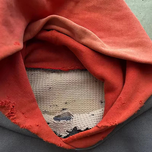 Fabricants de sweats à capuche courts en coton, patchwork bicolore, vintage, délavé, effet soleil, délavé à l'acide, pour hommes - Product Image 3