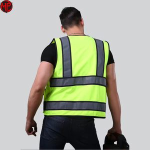 Gilet de sécurité d'automne jaune réfléchissant imperméable en polyester PVC, vêtement de travail auto-protecteur décontracté multi-poches respirant avec fermeture éclair - Product Image 6