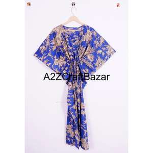 Indian Block Printed Kaftan Pure Organic Cotton Lightweight Short Nightwear Floral Print Beach Wear Summer Dress - Product Image 1