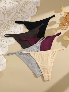 1 unidad de tanga de algodón para mujer, sexy, de cintura fina, sin costuras, de tiro medio, deportiva, con espalda en T, antibacteriana y transpirable - Product Image 5