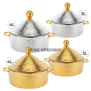 Juego de 4 cacerolas de textura martillada chapadas en oro de alta calidad con acabado en plata pulido brillante y logotipo personalizado disponible - Product Image 1