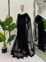 Magnifique Saree de créateur FABZONE pour femme avec broderies et sequins, idéal pour les tenues décontractées et de soirée, infroissable et extensible en tulle doux.