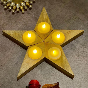 Bougeoir en bois décoratif beige en forme d'étoile, pour la décoration woodcraft Diamond Shape T-Light Candle Holder Bougie en bois - Product Image 1