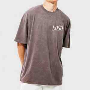 เสื้อยืดคอกลมสำหรับผู้ชายผ้า100% ผ้าฝ้ายแขนสั้นทรงหลวมทรงหลวมสีม่วงออกแบบได้ตามต้องการ - Product Image 6