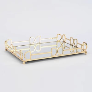 Bandeja de servicio de metal y espejo de excelente calidad, nuevo diseño, calidad perfecta, regalos de inauguración de la casa, diseño lujoso - Product Image 4