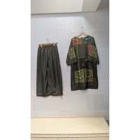 Ensemble coordonné numérique Bohème en crêpe, 2 pièces, pour femme, respirant, multicolore, manches 3/4, toutes saisons