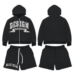 OEM Custom Logo High Street Wear 100% Cotton <b>Mens</b> Zipper Hoodies and Shorts 2 Piece Shorts Set Casual Sweatsuit <b>for</b> <b>Men</b> - Product Image 4