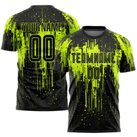 Uniforme de football personnalisé pour hommes |   Kit Cyber-Drip Winter Black Neon Lime pour joueur |   Manches courtes respirantes 100% polyester