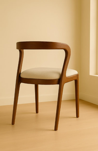 Silla de Comedor de Diseño Moderno en Madera de Teca Maciza, Asiento Tapizado en Cuero Sintético, Acabado en Madera Natural, Respaldo Curvo - Product Image 3