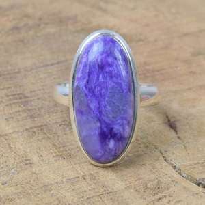 Bague ovale en argent sterling 925 avec charoïte violette, bijoux en pierres précieuses naturelles faits à la main, cadeau pour femmes, noël - Product Image 1
