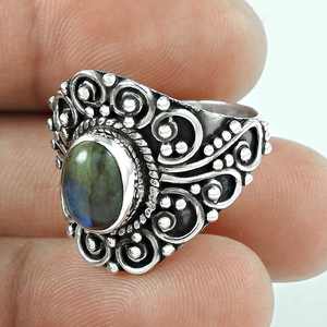 Bague cocktail en argent 925 avec labradorite naturelle, sertie à la main, style vintage et luxueux, pour femmes et filles - Product Image 3