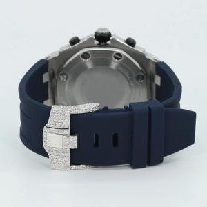 Montre de luxe personnalisée pour homme avec diamants Moissanite, boîtier en argent sterling 925 massif, bracelet en caoutchouc, cadran argenté, mouvement à quartz, tendance - Product Image 3