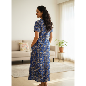 Vestido de Dormir 100% Algodón con Estampado Jaal Hecho a Mano, Camisón Suave Tejido con Diseño Floral y Botones, ODM 3XL para Damas de Honor - Product Image 3