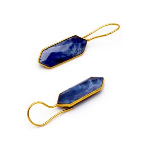 Boucles d'oreilles pendantes longues en opale bleue Dua faites à la main, plaquées or 18 carats, en laiton, pour femmes, tendance élégante, bijoux en pierres précieuses naturelles - Product Image 4