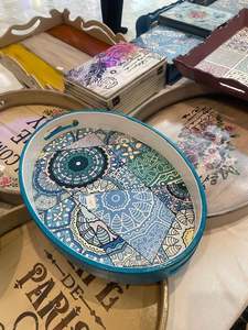 Resin Marble Pattern Serving Tray Round Platter With Handles For <b>Coffee</b> <b>Table</b> Food Drink Decorative Kitchen Home Storage - Product Image 6