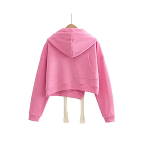 Sudadera con capucha recortada para mujer de nuevo diseño de alta calidad, sudadera recortada de secado rápido transpirable de algodón Original, sudadera recortada con corte lateral liso - Product Image 5