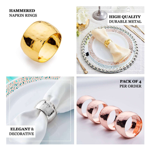 Rond de serviette en métal martelé plaqué or de qualité supérieure pour la décoration de table de dîner de mariage à la maison porte-serviettes de forme ronde - Product Image 3